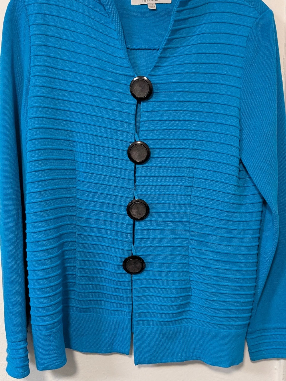 Misook Turquoise Ribbed Button-Front Cardigan - Picture 3 of 11